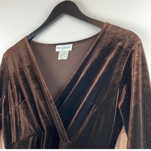 VINTAGE 90s Chocolate Brown Velour Gown - Picture 5 of 11